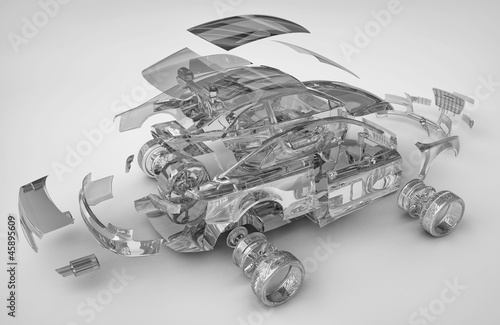 Fényképezés exploded transparent car