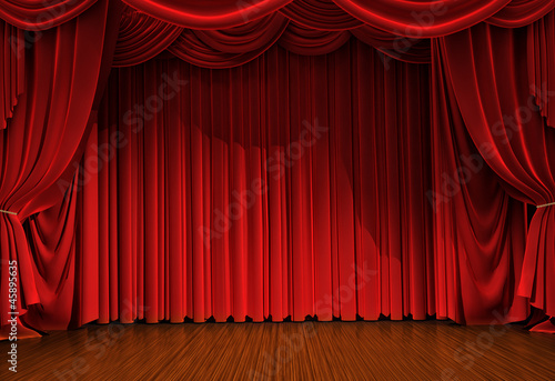 stage with open velvet curtain
