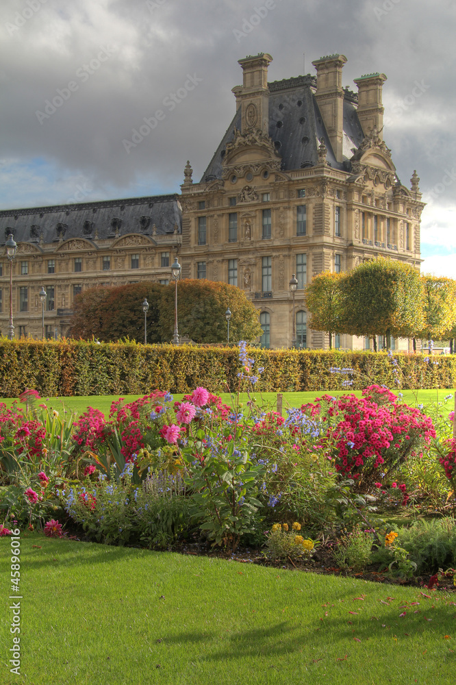 Tuileries gardens and detail of palace