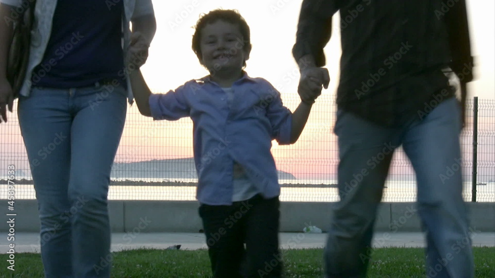 Happy family walking