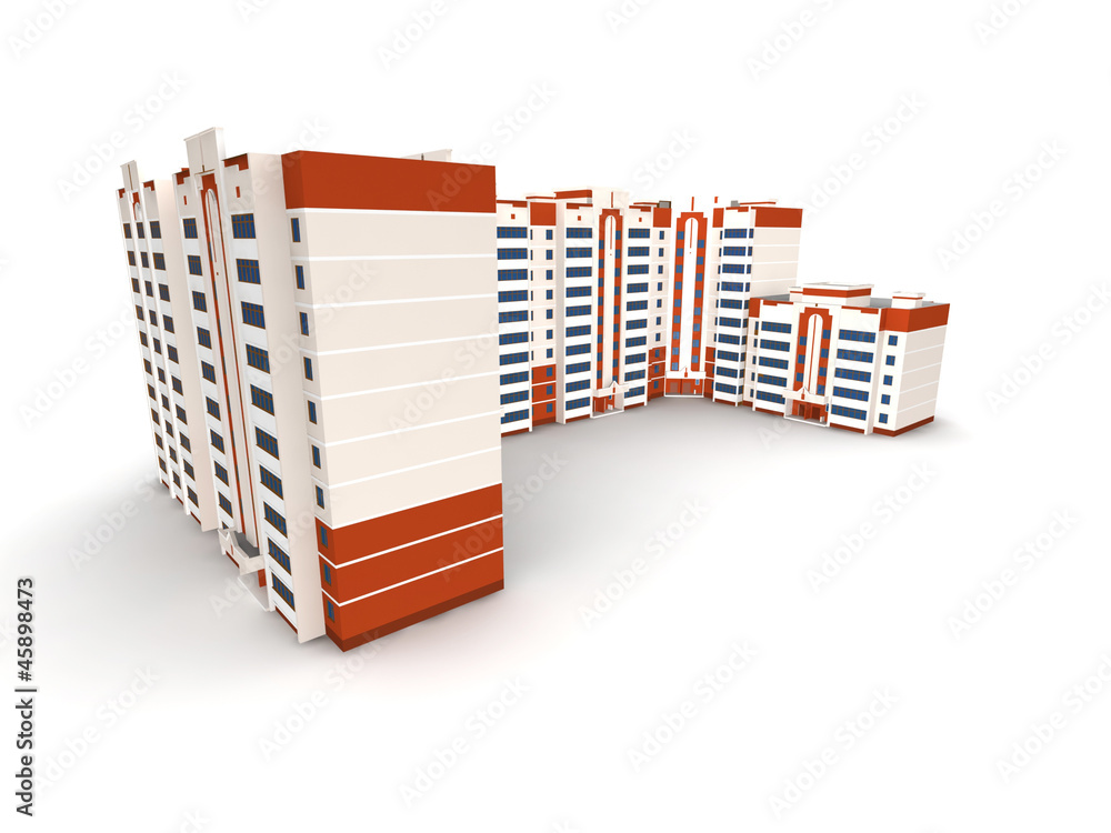 Modern building on white background, 3D render.