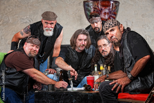 Canvas Print Tough Biker Gang with Weapons