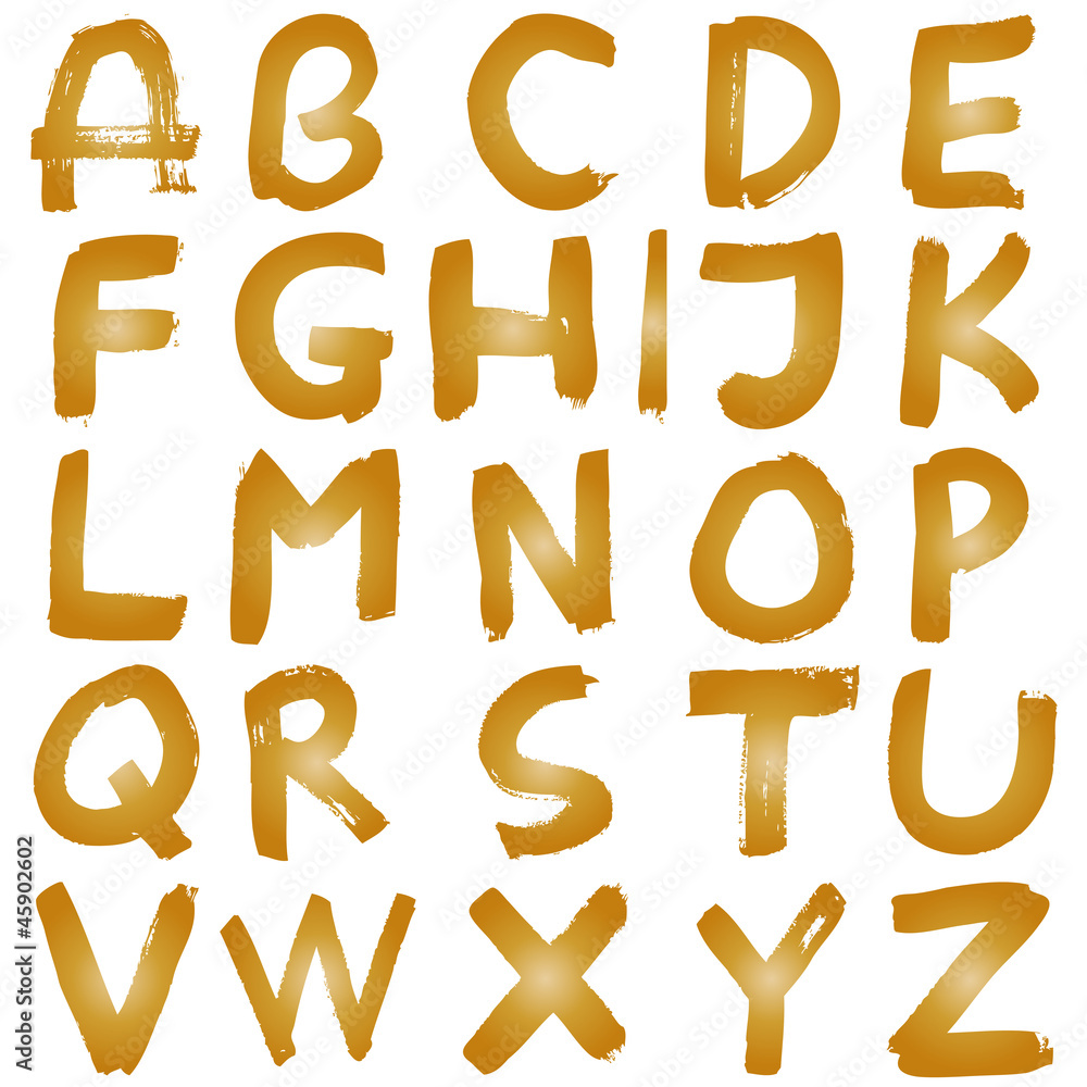 High resolution yellow hand painted font set isolated on white High resolution yellow hand painted font set isolated on white