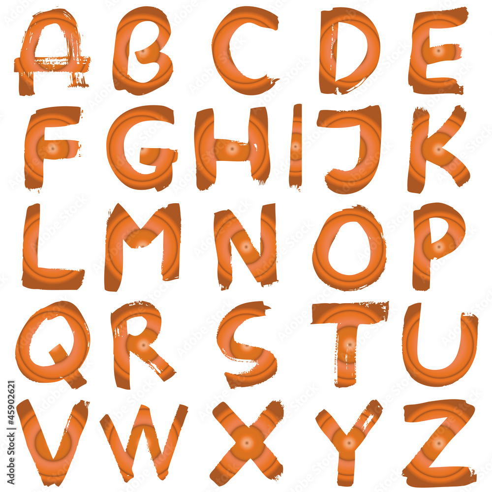High resolution orange hand painted font set isolated on white High resolution orange hand painted font set isolated on white