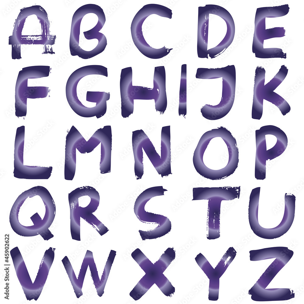 High resolution violet hand painted font set isolated on white High resolution violet hand painted font set isolated on white