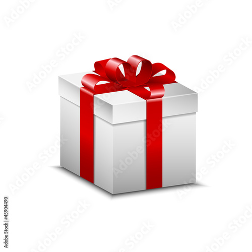 White present with red bow