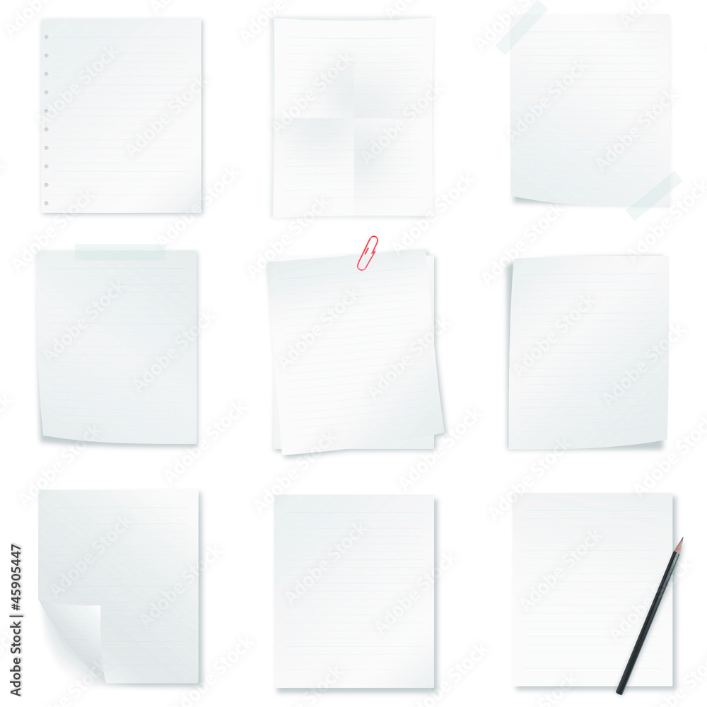 collection of memo papers isolated on white background collection of memo papers isolated on white background