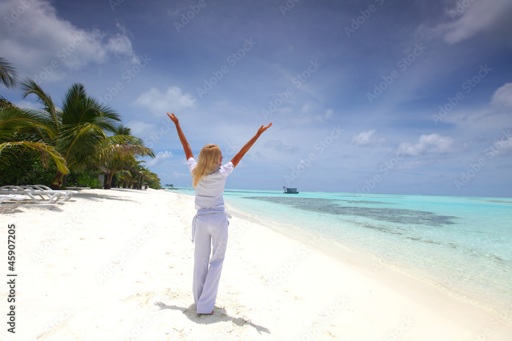 happy business woman on the ocean coast happy business woman on the ocean coast