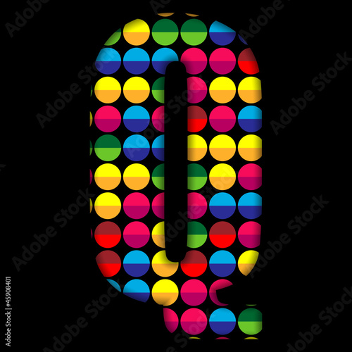 Alphabet Dots Color on Black Background Q