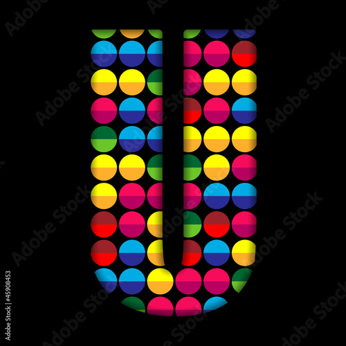 Alphabet Dots Color on Black Background U