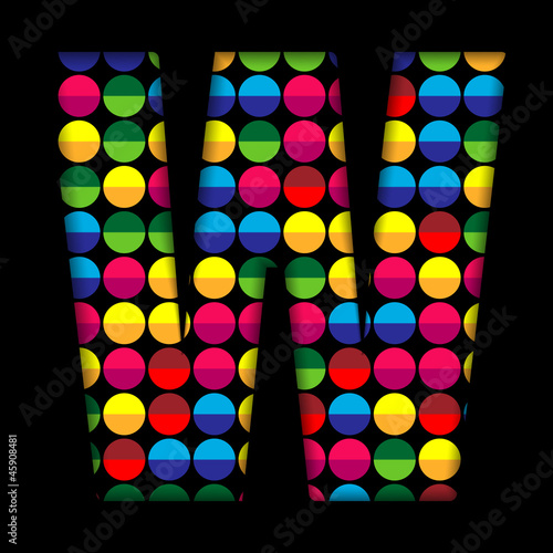 Alphabet Dots Color on Black Background W