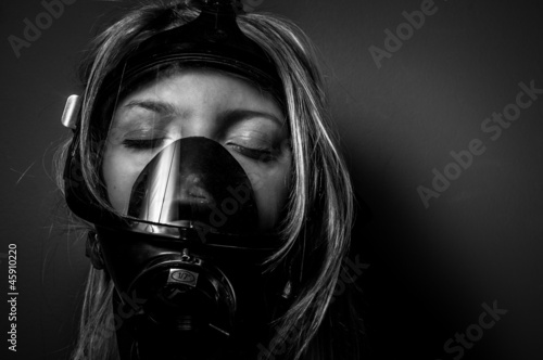 Woman in gasmask