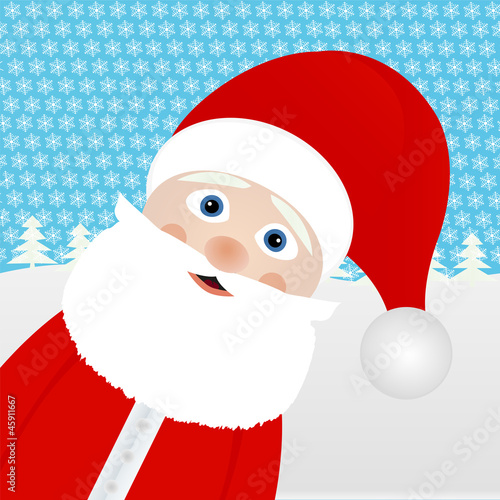 Santa Claus looks out of the winter forest