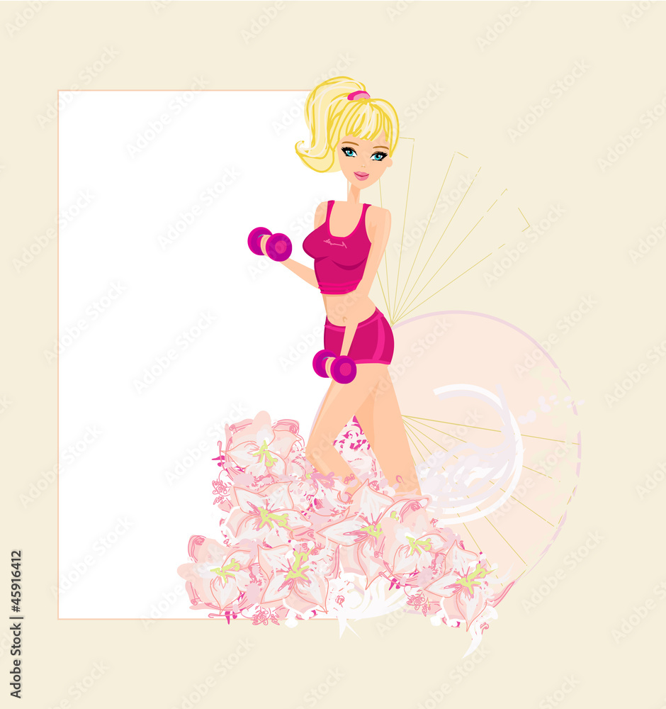 fit girl exercising with two dumbbell weights on her hands fit girl exercising with two dumbbell weights on her hands