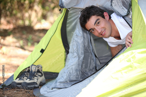 young man camping