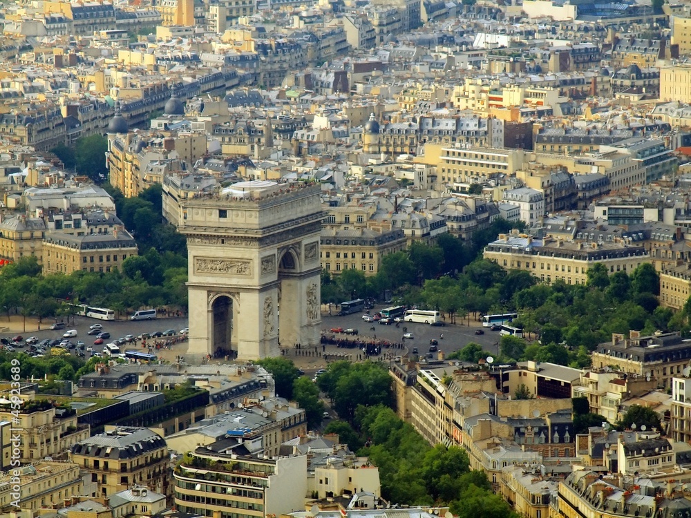 Paris city aerial view from Eiffel tower