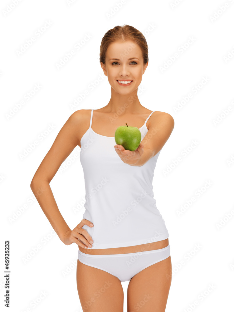 woman with green apple woman with green apple
