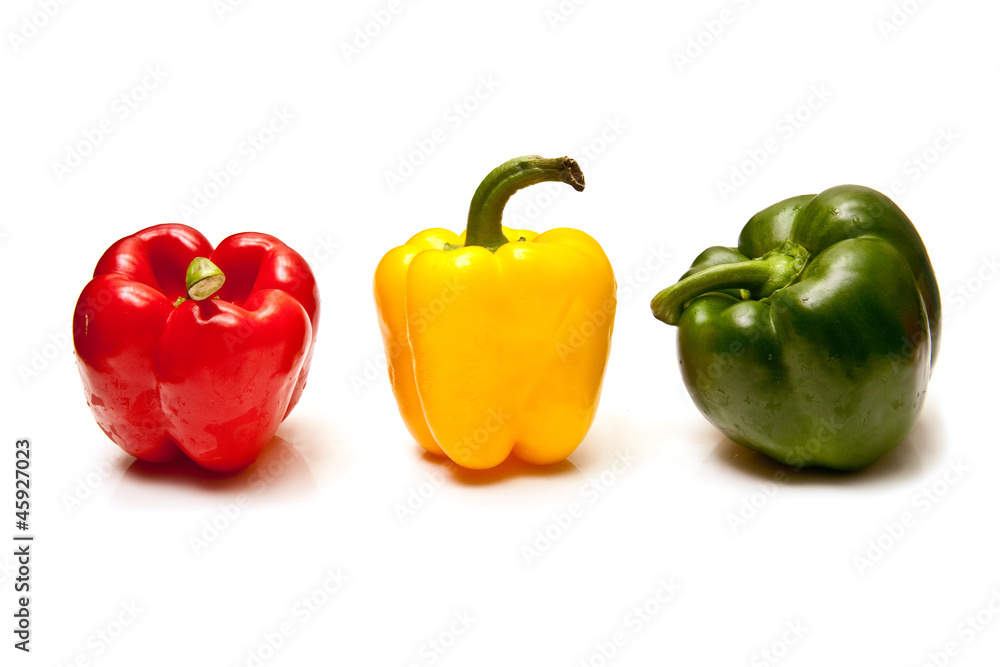Bell peppers isolated on a white studio background. Bell peppers isolated on a white studio background.