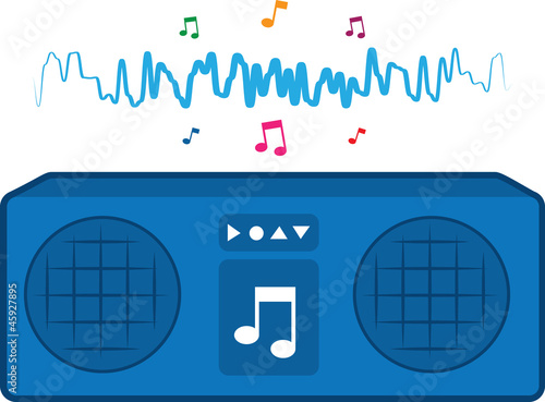 Blue boom-box playing music
