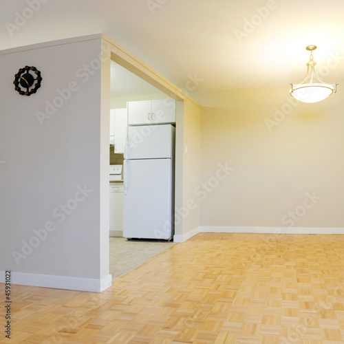 Empty Living Room with kitchen  in a new apartment