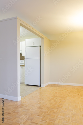 Empty Living Room with kitchen  in a new apartment