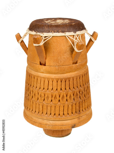Djembe, Surinam percussion, handmade wooden drum with goat skin, photo