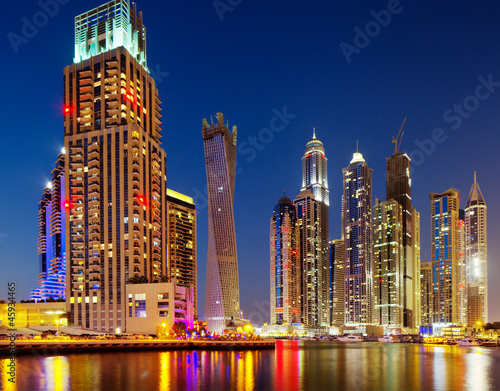 A view of Dubai Marina, Dubai, UAE at Dusk