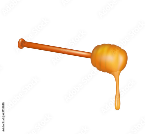 Honey dripping from a wooden honey dipper