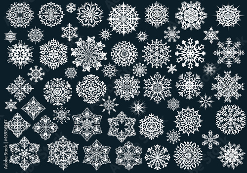 white snowflakes collection on dark background