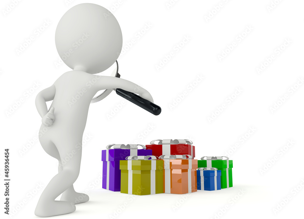 3d humanoid character look for the gifts on white 3d humanoid character look for the gifts on white