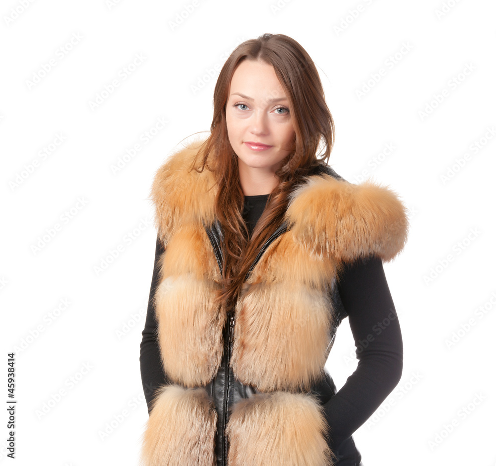 Stylish woman in winter fur jacket Stylish woman in winter fur jacket