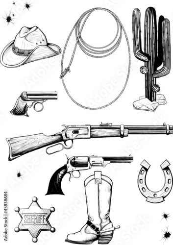 collection of cowboy and Wild West accessories