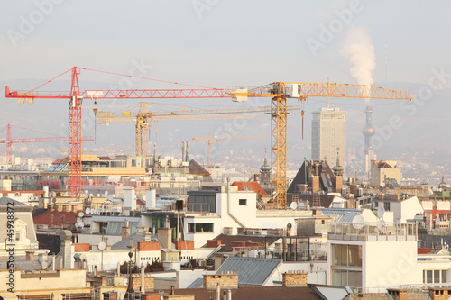 Photography Construction with cranes near living buildings in Vienna