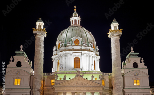 Photography St. Charles church at night in Austria, Viena