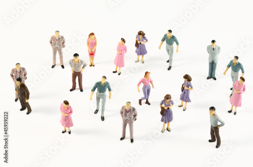 Toy, miniature figures of human in costumes, view from above