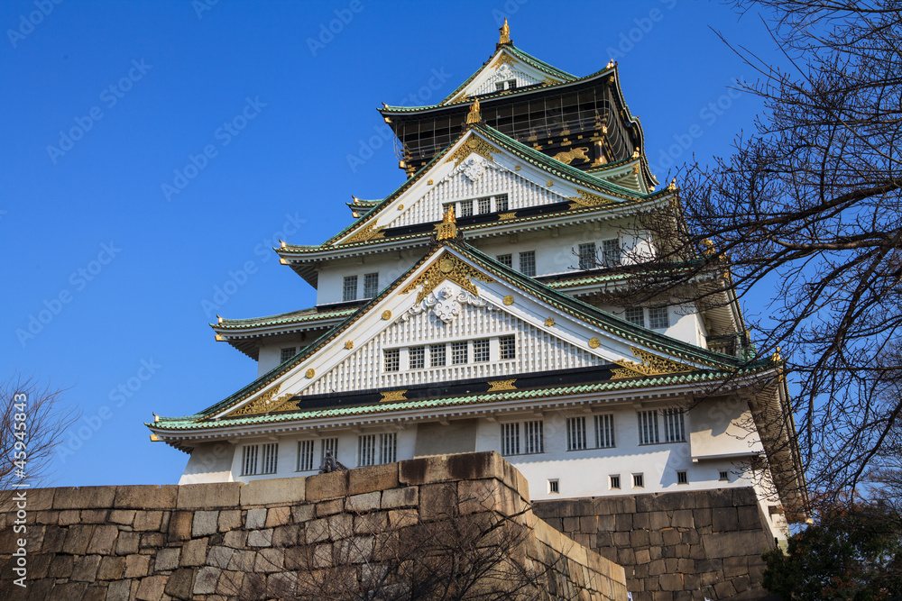 Obraz premium Osaka Castle and blue sky in Osaka, Japan