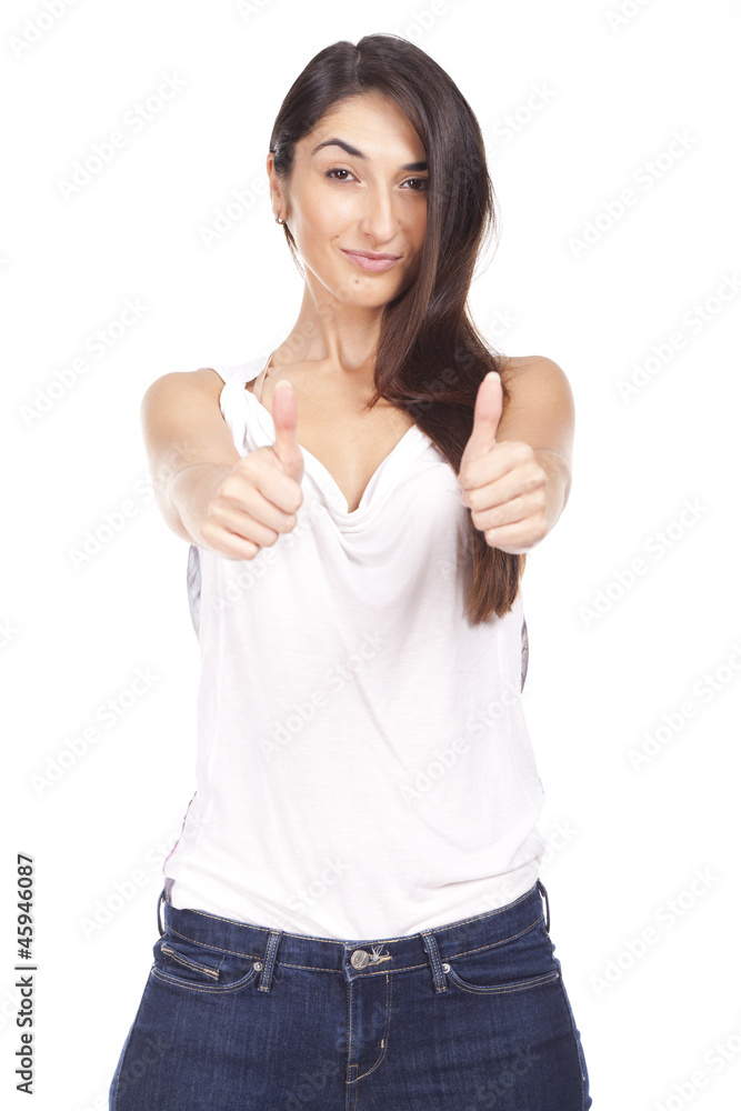 beautiful woman showing ok. Isolated on white background beautiful woman showing ok. Isolated on white background
