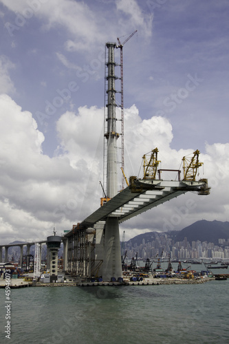 Photography Stonecutters Bridge in Hong Kong under construction