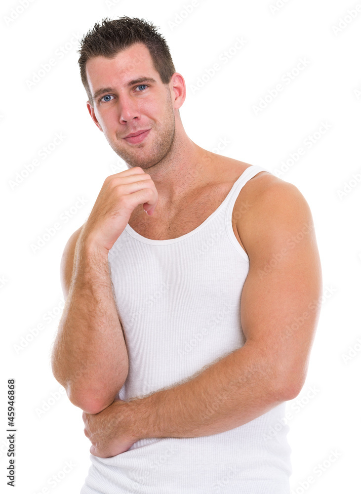 Portrait of happy muscular man in a-shirt Portrait of happy muscular man in a-shirt