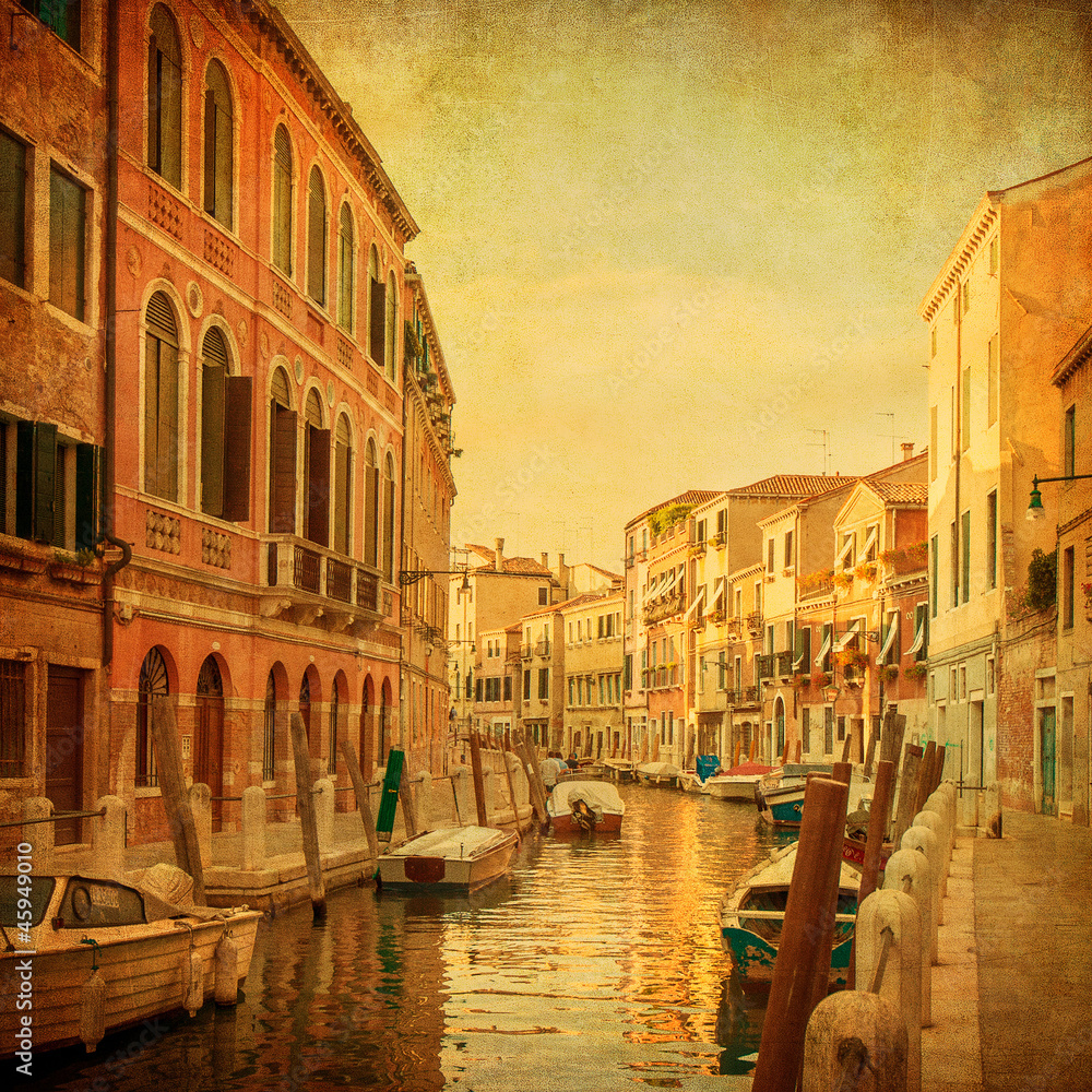 Vintage image of Venetian canals, Italy