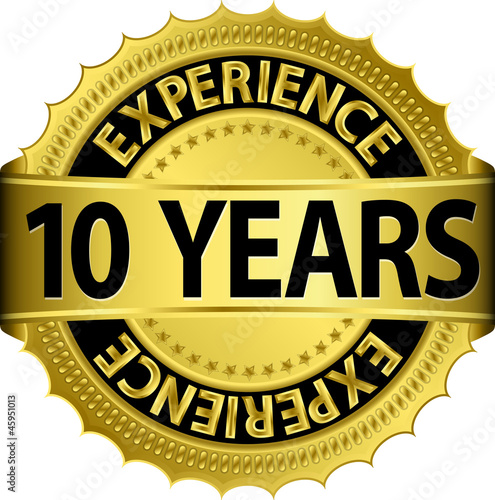 10 years experience golden label with ribbon