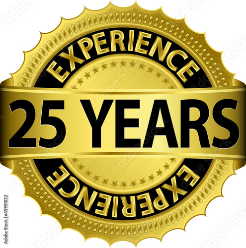 25 years experience golden label with ribbon