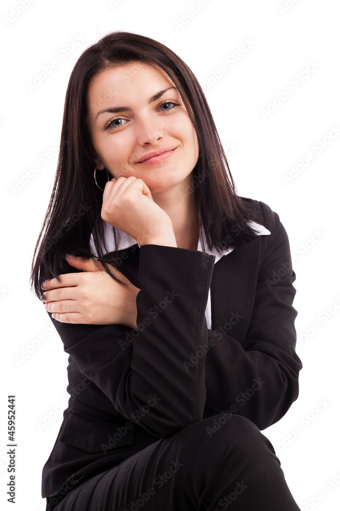 Young businesswoman thinking isolated on white background Young businesswoman thinking isolated on white background