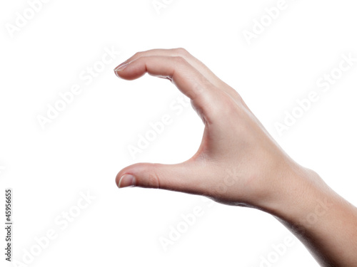 Woman hand presenting -open- - isolated
