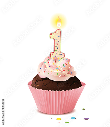 Cupcake mit Kerze und die Zahl 1
