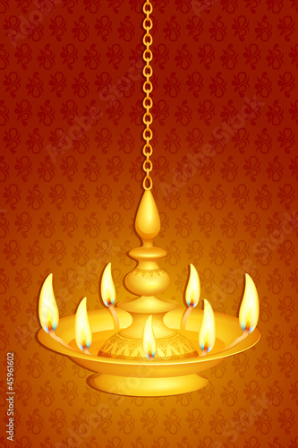 vector illustration of golden diya for Diwali festival