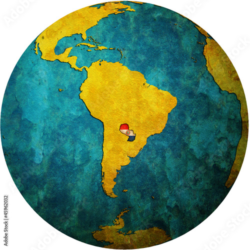 paraguay flag on globe map