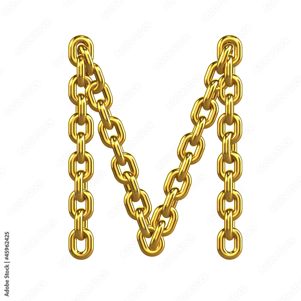 3d Gold Chain Alphabet Font - M