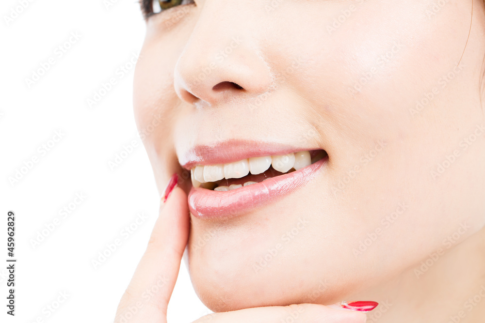 Obraz premium Beautiful young woman on white background. Portrait of asian.