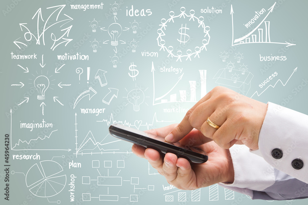 drawing business plan concept With phone drawing business plan concept With phone
